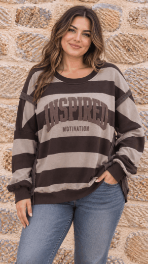 SUDADERA INSPIRED RAYAS CHOCOLATE/TAUPE